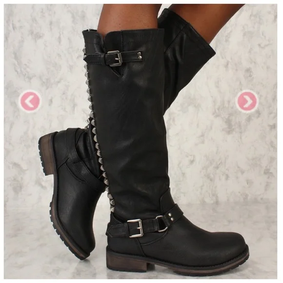 BOUTIQUE Studded The TROOPER Motor Cycle Riding Boot w/Ankle Belt Size 5.5 - Picture 2 of 5